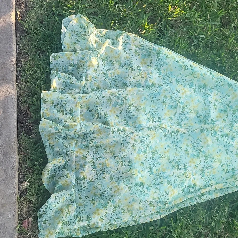 Kensie mint green yellow floral racerback sleeveless ruffled dress 8 - Picture 14 of 14